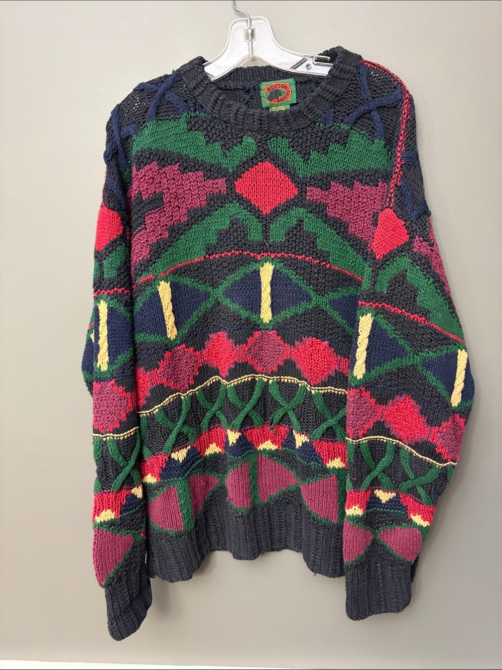 Vintage Boston Traders Men's Multicolor Patterned Crewneck Sweater - Size L